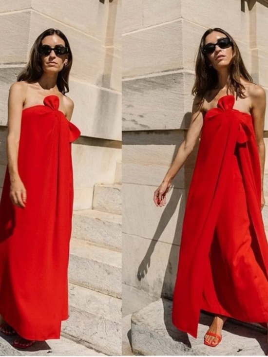 ANTONIO MELANI Dresses & Skirts - ANTONIO MELANI Strapless Red Bow-Detail Maxi Dress